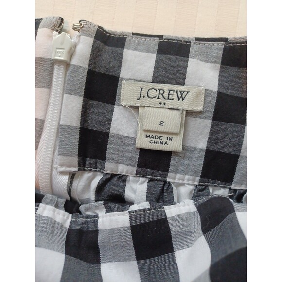 J. Crew black white cotton gingham midiskirt 2 tie waist ruffle holiday preppy - Picture 6 of 12
